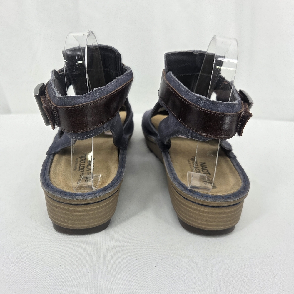 Naot Navy Suede T-Strap Sandals with Brown Strap - Picture 5 of 10